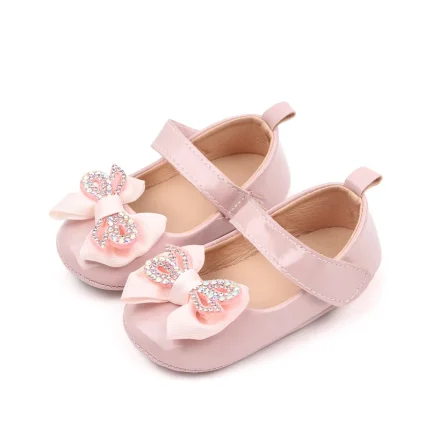 Soft PU Leather Bow Rhinestone Non-Slip First Toddler Shoes Toddler Shoes